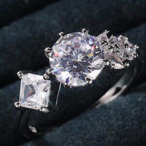 🌸CZ Square Leaf 925 Silver Plated Wedding/Engagement Ring for Women, K940